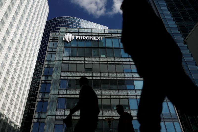 &copy; Reuters. FILE PHOTO: The Euronext stock exchange is pictured at the La Defense business district in Paris, France, September 30, 2022. REUTERS/Benoit Tessier/File Photo