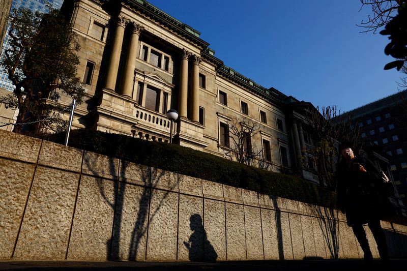 &copy; Reuters. A passerby walks past in front of the Bank of Japan headquarters in Tokyo, Japan January 23, 2025.  REUTERS/Issei Kato