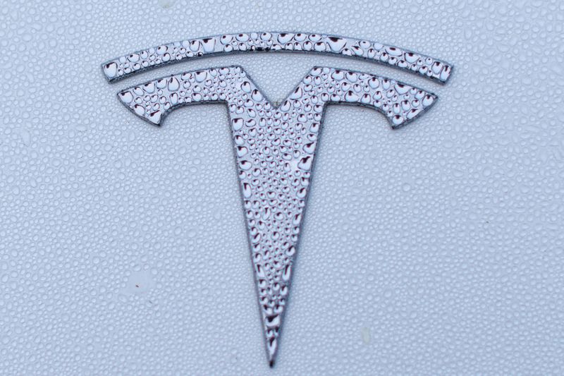 &copy; Reuters. A Tesla logo is shown on a Model Y vehicle in Encinitas, California, U.S.,October 20, 2023.     REUTERS/Mike Blake