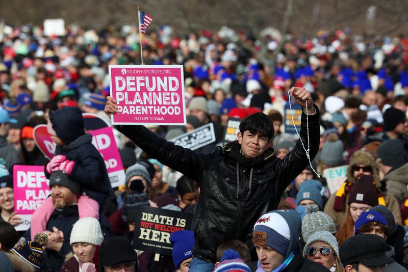 &copy; Reuters. Anti-abortion demonstrators gather for the annual March for Life rally, in Washington, U.S., January 24, 2025. REUTERS/Evelyn Hockstein