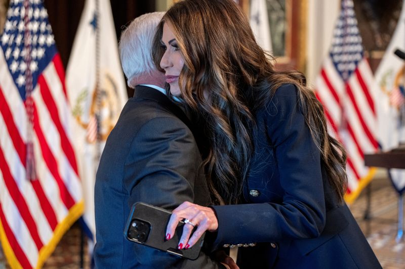 © Reuters. Kristi Noem, Indian Treaty Room, Eisenhower Executive Office Building, Washington, D.C., January 25, 2025. REUTERS/Ken Cedeno