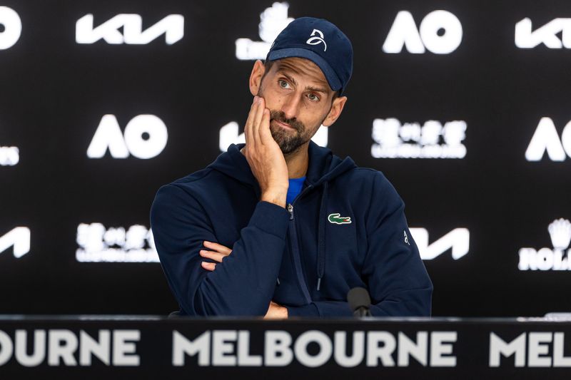 &copy; Reuters. Novak Djokovic em entrevista coletiva durante o Aberto da Austrálian24/01/2025  Mike Frey-Imagn Images