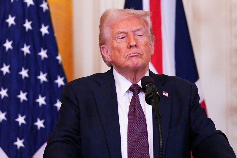 &copy; Reuters. FILE PHOTO: U.S. President Donald Trump speaks during a joint press conference with British Prime Minister Keir Starmer in the East Room at the White House, February 27, 2025 in Washington, D.C., U.S. Carl Court/Pool via REUTERS/File Photo