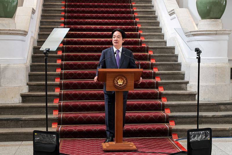 &copy; Reuters. FILE PHOTO: Taiwan's President Lai Ching-te holds a press conference in Taipei, Taiwan February 14, 2025. REUTERS/Ann Wang/File Photo