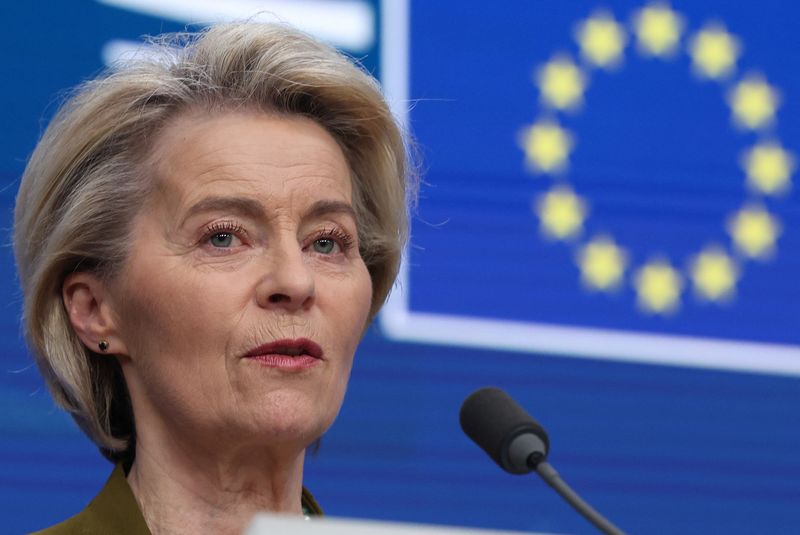 &copy; Reuters. Presidente da Comissão Europeia, Ursula von der Leyenn20/03/2025. REUTERS/Yves Herman/File Photo