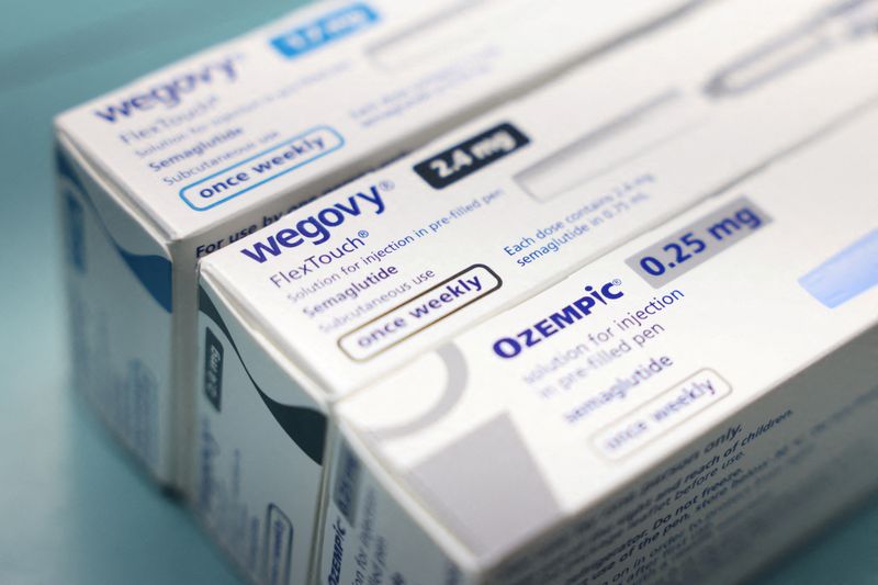 &copy; Reuters. Caixas de Ozempic e Wegovy produzidos pela Novo Nordisk em farmácia em Londres, Reino Unido n08/03/2024nREUTERS/Hollie Adams