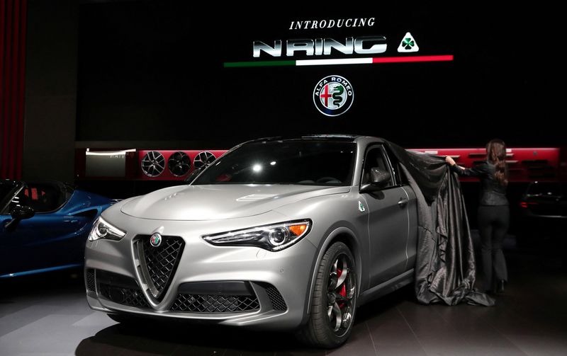 &copy; Reuters. FILE PHOTO: The 2020 Alfa Romeo Stelvio is revealed at the 2019 New York International Auto Show in New York City, New York, U.S, April 17, 2019. REUTERS/Shannon Stapleton/File Photo