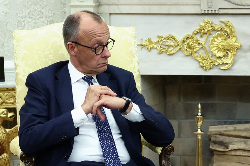 &copy; Reuters. Chanceler da Alemanha, Friedrich Merz, durante visita à Casa Branca, em Washingtonn05/06/2025nREUTERS/Kevin Lamarque