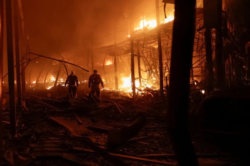 Russian air attack injures six, sparks fires in Kharkiv, Ukraine says