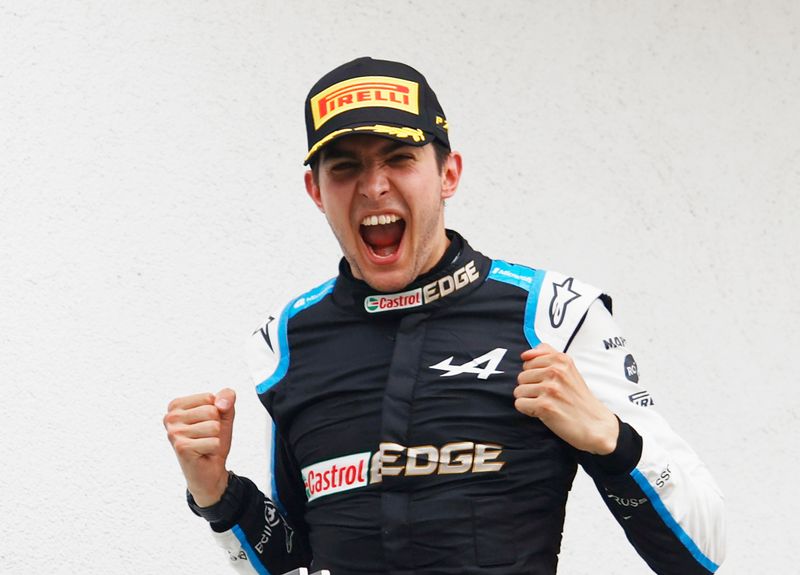 &copy; Reuters. La joie d'Esteban Ocon, vainqueur du Grand Prix de Hongrie./Photo prise le 1 août 2021/REUTERS/Florion Goga