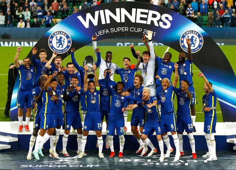 © Reuters. Après trois finales perdues, Chelsea remporte la Supercoupe d'Europe pour la première fois depuis 1998./Photo prise le 11 août 2021/REUTERS/Jason Cairnduff