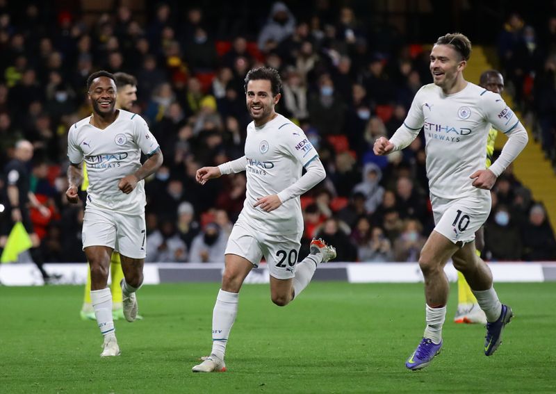 © Reuters. Après sa victoire à Watford, Manchester City enchaîne un 7e succès consécutif. /Photo prise le 4 décembre 2021/REUTERS/David Klein