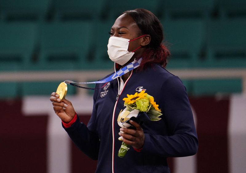 &copy; Reuters. Clarisse Agbégnénou sur le podium olympique /Photo prise le 27 juillet 2021/REUTERS/USA TODAY USPW
