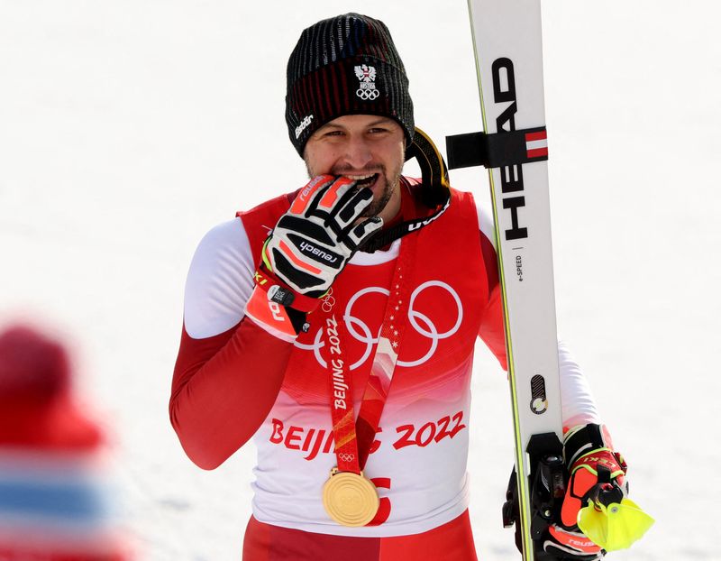 &copy; Reuters. Johannes Strolz est devenu le premier skieur champion olympique dans la même discipline que son père./Photo prise le 10 février 2022/REUTERS/Jorge Silva