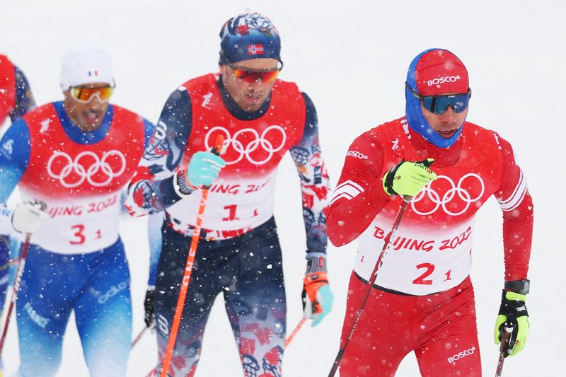 © Reuters. Richard Jouve lors du relais masculin des Jeux olympiques de Pékin dimanche dernier./Photo prise le 13 février 2022/REUTERS/Lindsey Wasson
