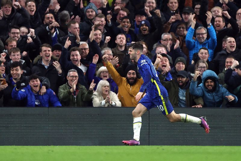 &copy; Reuters. Christian Pulisic a scellé la victoire de Chelsea face au LOSC. /Photo prise le 22 février 2022/REUTERS/Matthew Childs