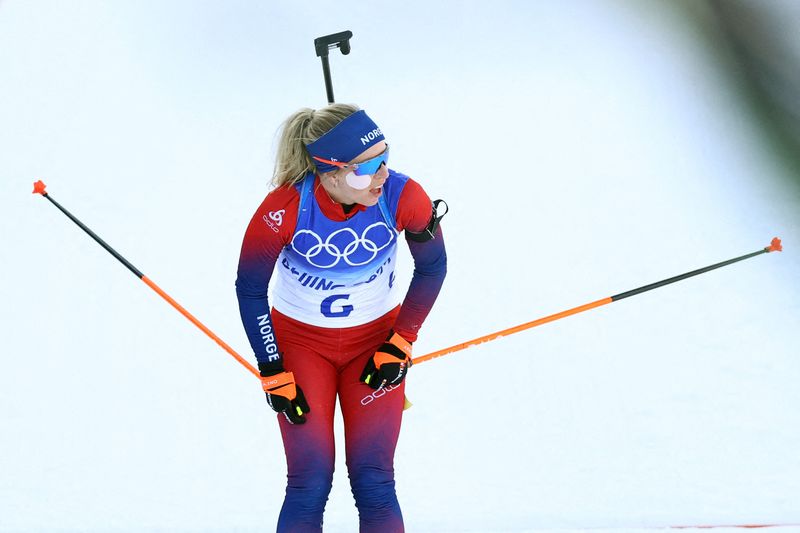 &copy; Reuters. Tiril Eckhoff avait remporté 3 médailles aux Jeux olympiques de Pékin./Photo prise le 18 février 2022/REUTERS/Hannah Mckay