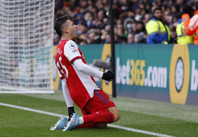 &copy; Reuters. Gabriel Martinelli a marqué le but salvateur pour Arsenal ce dimanche face à Watford. /Photo prise le 6 mars 2022/REUTERS/Andrew Couldridge