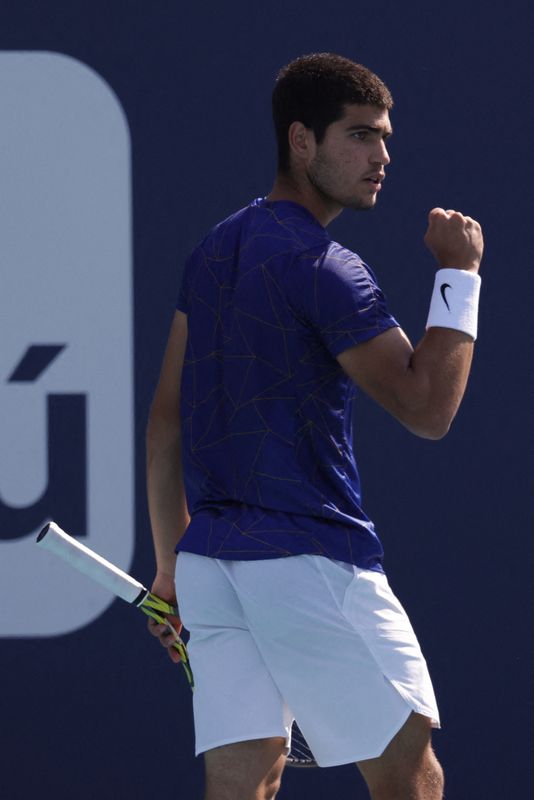 © Reuters. Pour sa première participation l’an dernier, Carlos Alcaraz avait été éliminé dès le 1er tour du Masters 1000 de Miami. /Photo prise le 28 mars 2022/REUTERS/USA Today Sports