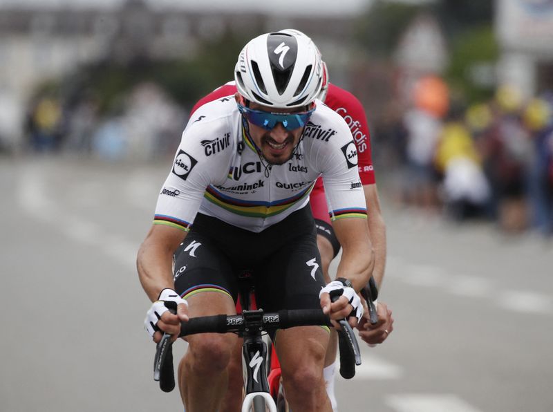 © Reuters. Pour la première fois depuis 2017, Julian Alaphilippe ne sera pas au départ du Tour de France. /Photo prise le 15 juillet 2021/REUTERS/Benoit Tessier