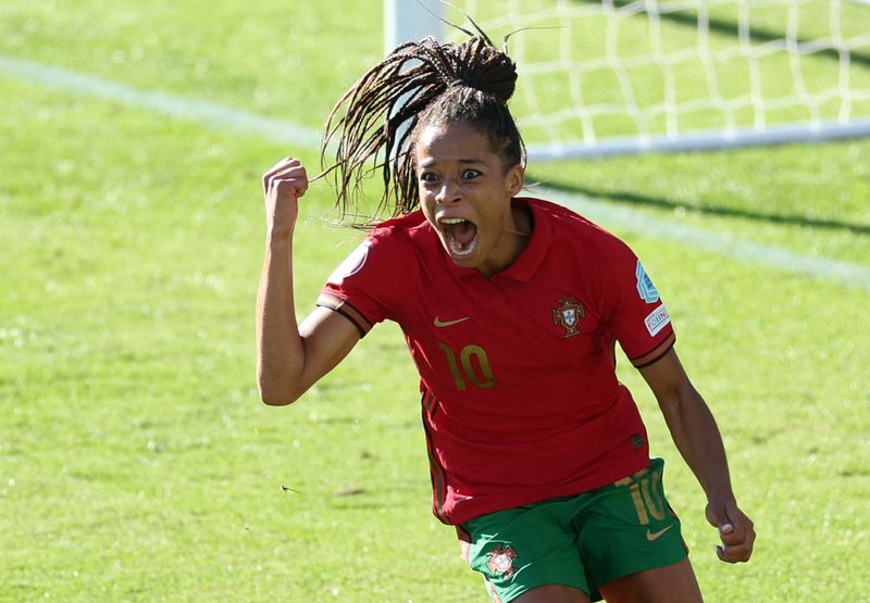 © Reuters. En égalisant, Jessica Silva a permis au Portugal d'arracher le point du match nul. /Photo prise le 9 juillet 2022/REUTERS/Carl Recine