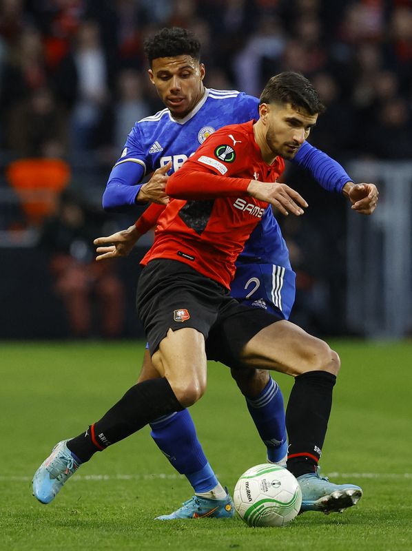 © Reuters. Auteur d'un doublé contre Lyon, Martin Terrier en est désormais à 7 buts inscrits en Ligue 1 cette saison. /Photo prise le 17 mars 2022/REUTERS/Stephane Mahe