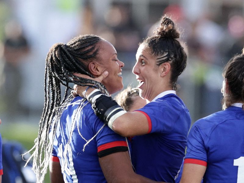 © Reuters. Belle victoire de la France contre l'Italie en quarts de finale du mondial féminin de rugby./Photo prise le 29 octobre 2022/REUTERS/DAVID ROWLAND
