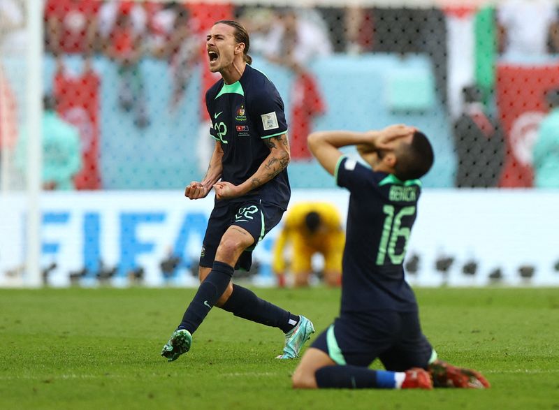 © Reuters. Première victoire depuis douze ans pour l'Australie en Coupe du monde./Photo prise le 26 novembre 2022/REUTERS/HANNAH MCKAY