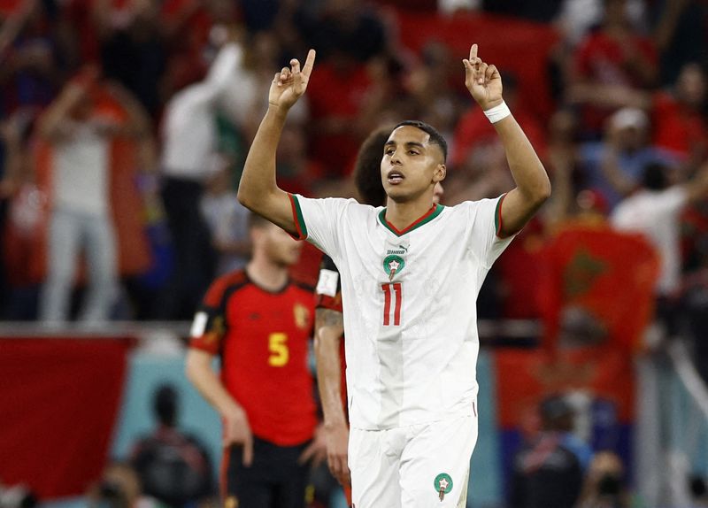 © Reuters. Abdelhamid Sabiri a contribué à la victoire du Maroc en inscrivant son 3e but en sélection nationale. /Photo prise le 27 novembre 2022/REUTERS/Amanda Perobelli