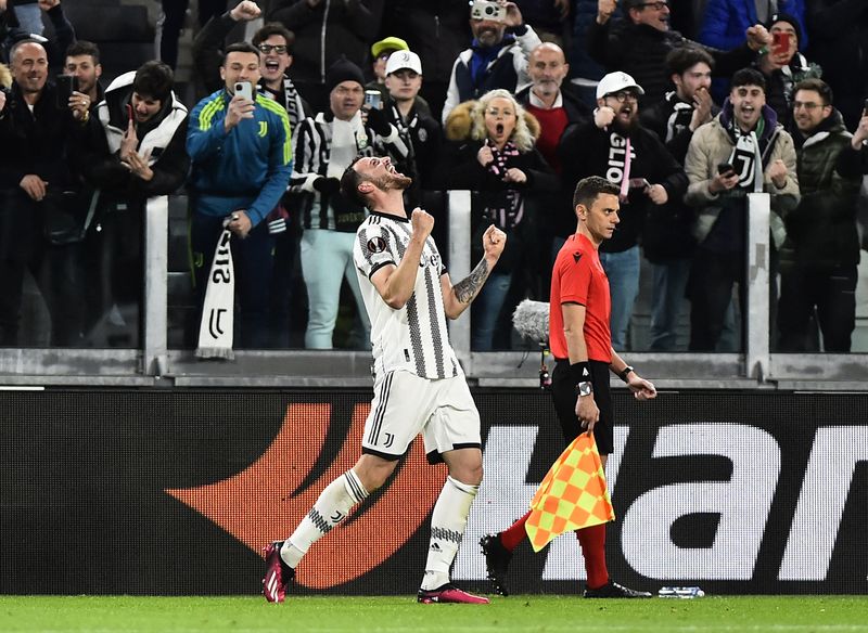 © Reuters. Federico Gatti a inscrit son premier but européen lors de la victoire face au Sporting./Photo prise le 13 avril 2023/REUTERS/Massimo Pinca