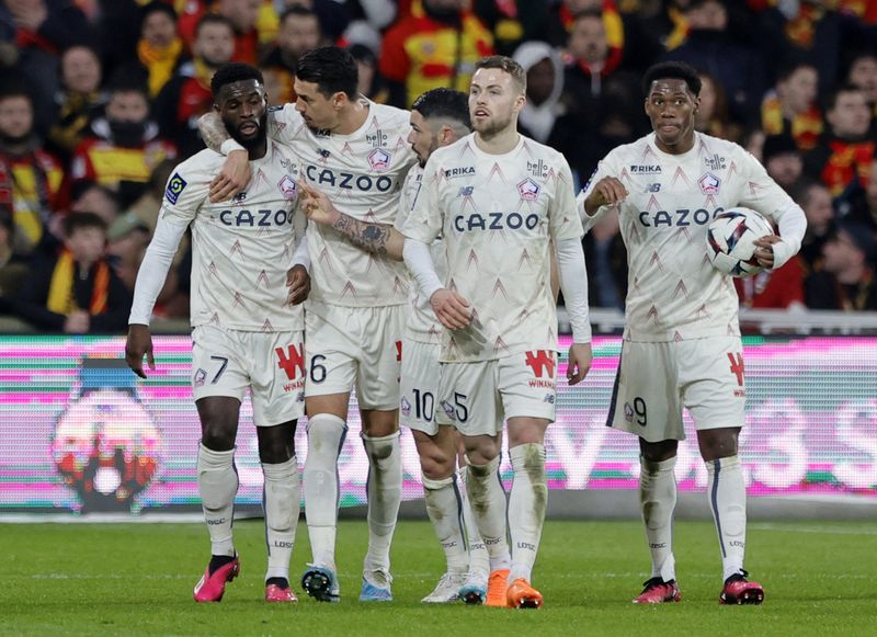 © Reuters. Lille pointe à la quatrième place de Ligue 1, synonyme de Ligue Europa. /Photo prise le 4 mars 2023/REUTERS/Pascal Rossignol