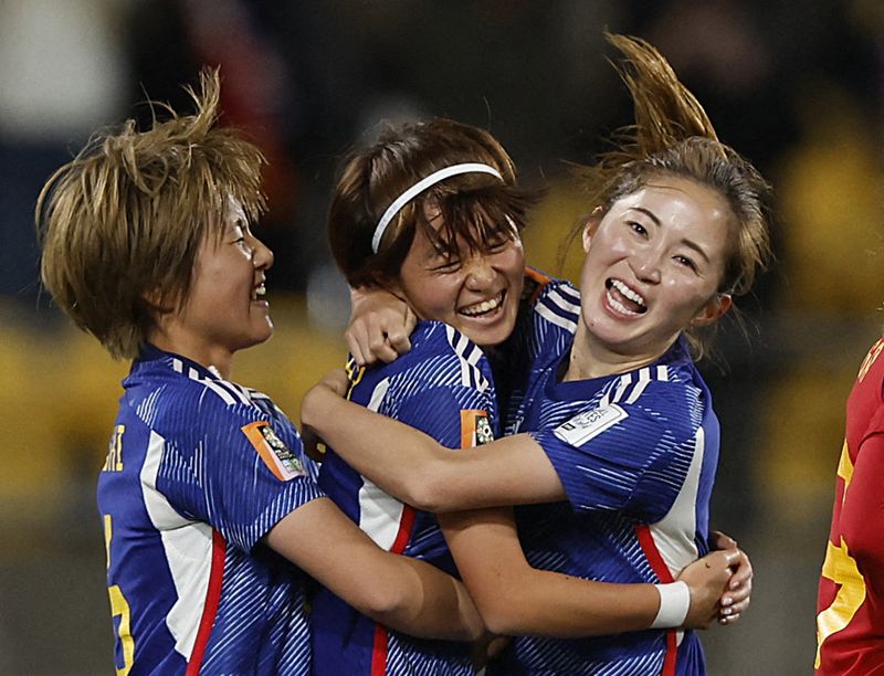 &copy; Reuters. La joie des Japonaises, victorieuses 4-0 face à l'Espagne  /Photo prise le 31 juillet 2023/REUTERS/Amanda Perobelli