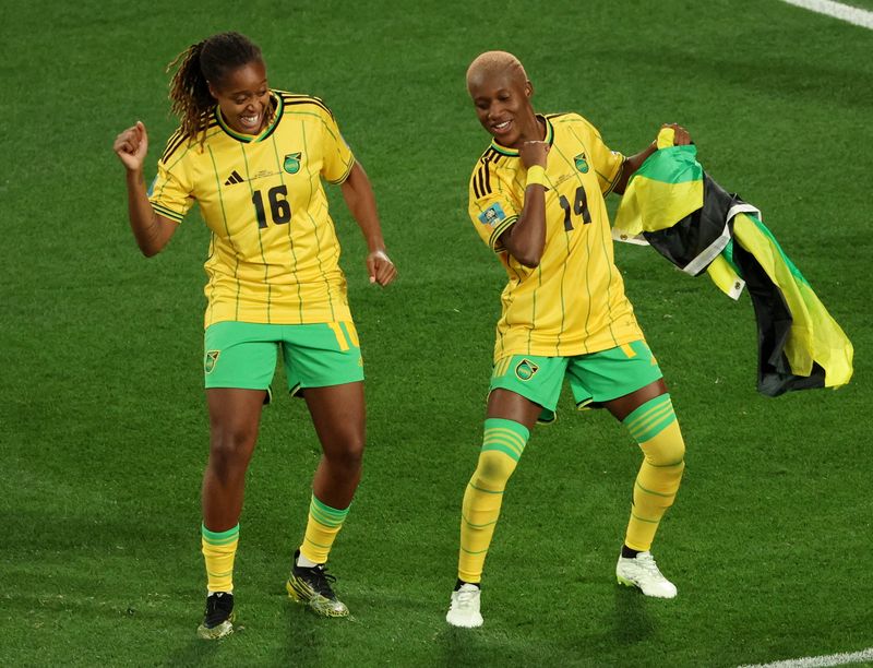 © Reuters. Les Reggae Girlz deviennent la 3ème nation de la zone CONCACAF à se qualifier en huitièmes.  /Photo prise le 2 août 2023/REUTERS/ASANKA BRENDON RATNAYAKE