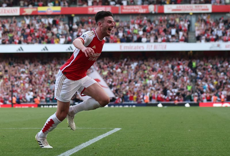 &copy; Reuters. Declan Rice a inscrit son premier but avec Arsenal. /Photo prise le 3 septembre 2023/REUTERS/DAVID KLEIN