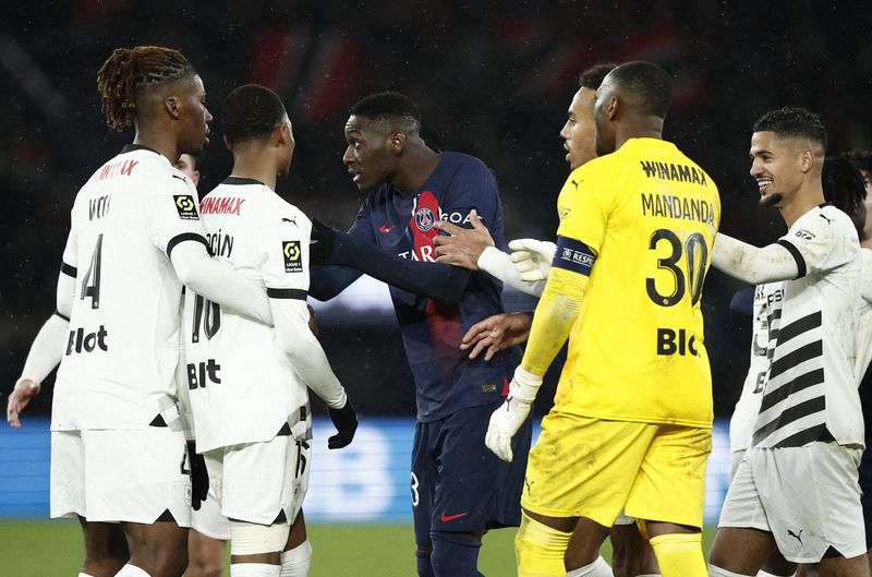 &copy; Reuters. Paris n'a gagné qu'un de ses quatre derniers matchs contre Rennes     /Photo prise le 25 février 2024/REUTERS/BENOIT TESSIER