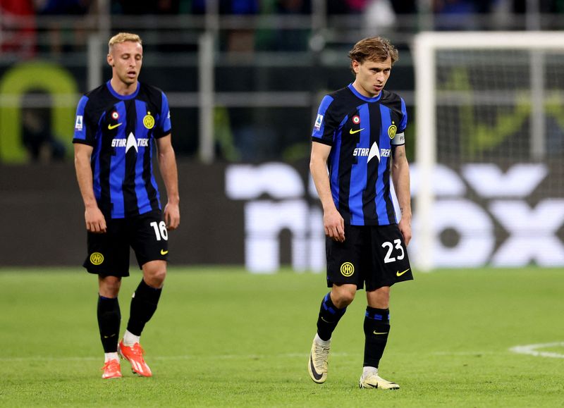 &copy; Reuters. L'Inter Milan est tenue en échec sur sa pelouse par Cagliari (2-2)./Photo prise le 14 avril 2024/REUTERS/Claudia Greco